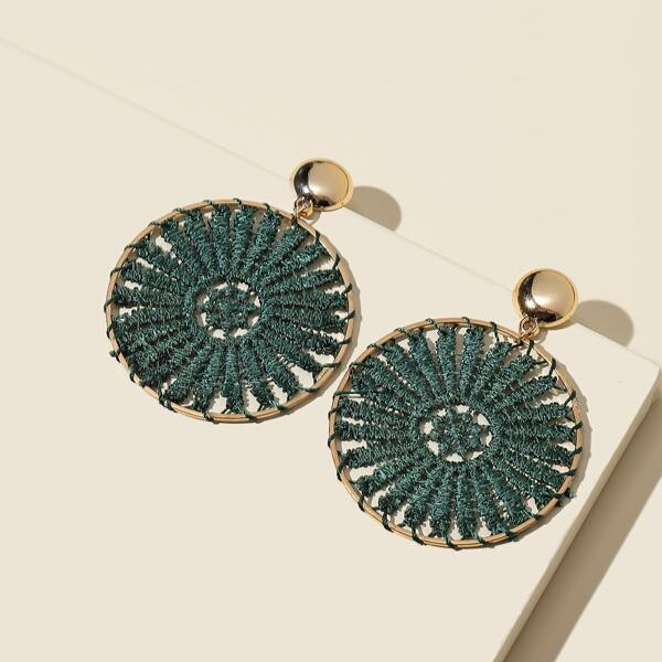 

Braided Round Drop Earrings, Green