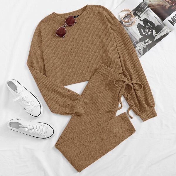 

Rib-knit Top & Leggings Set, Khaki