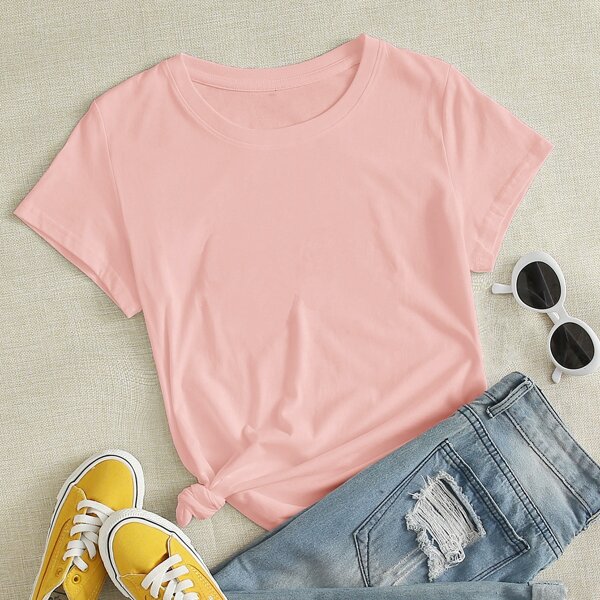 

Solid Short Sleeve Tee, Coral pink