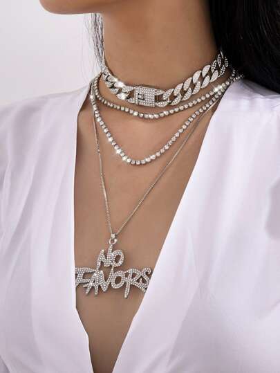 قلادة مزخرف بحجر الراين 4 قطع