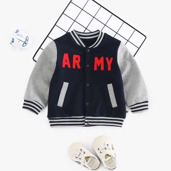 

Toddler Boys Letter Patched Striped Bomber Jacket, Navy blue