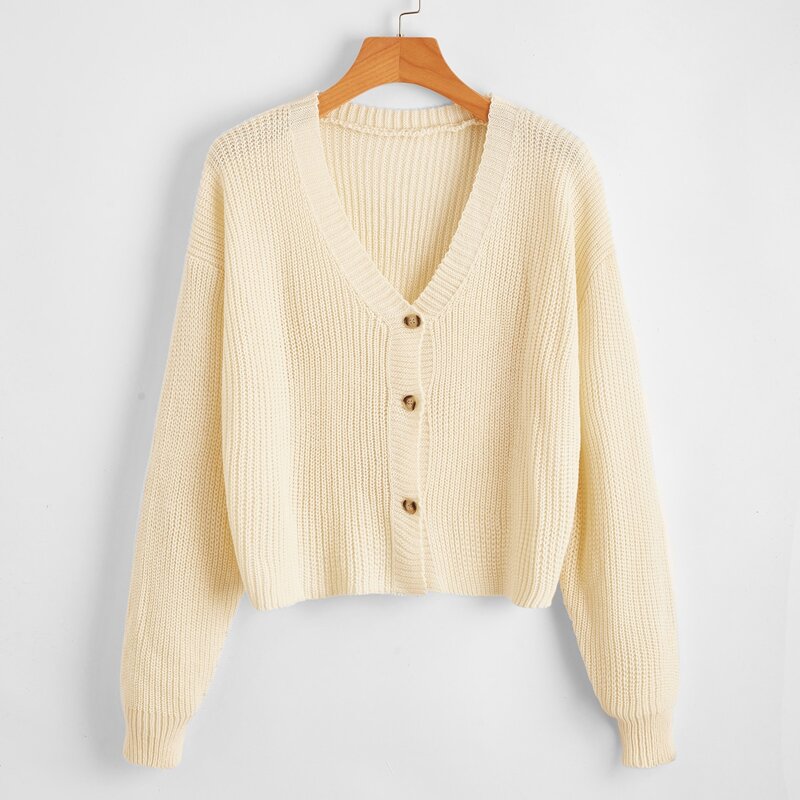 

Solid Button Front Oversized Cardigan, Beige