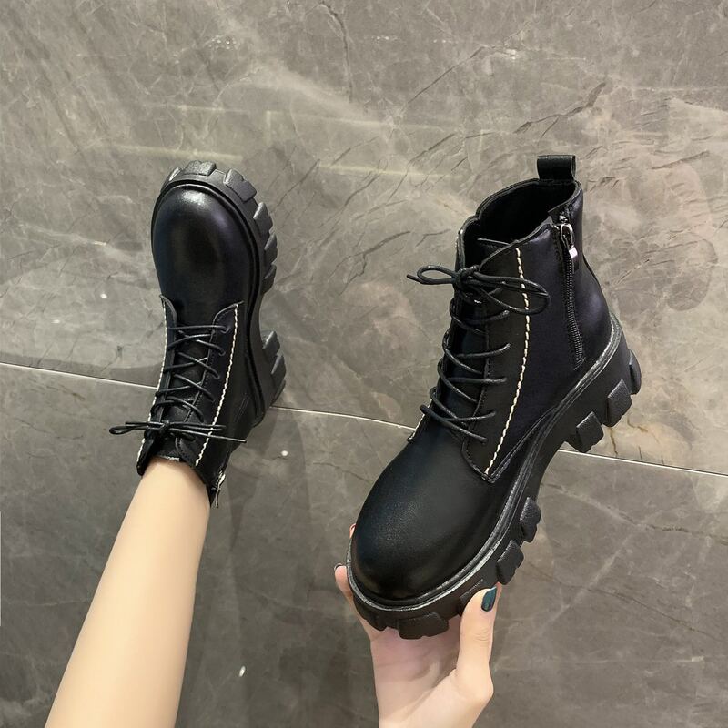 

Side Zipper Chunky Sole Boots, Black