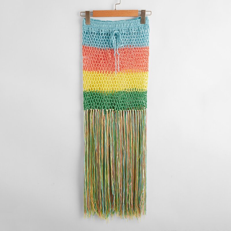 

Colorful Crochet Fringe Hem Cover Up Skirt, Multicolor