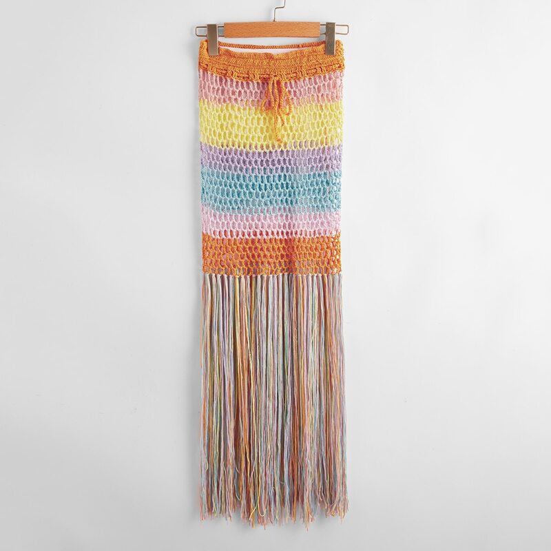 

Colorful Crochet Fringe Hem Cover Up Skirt, Multicolor