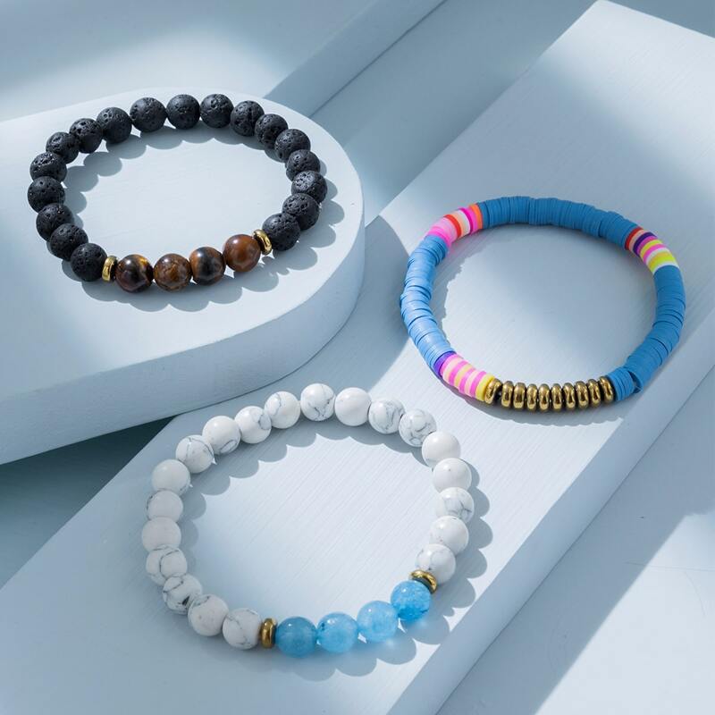 

3pcs Guys Beaded Bracelet, Multicolor