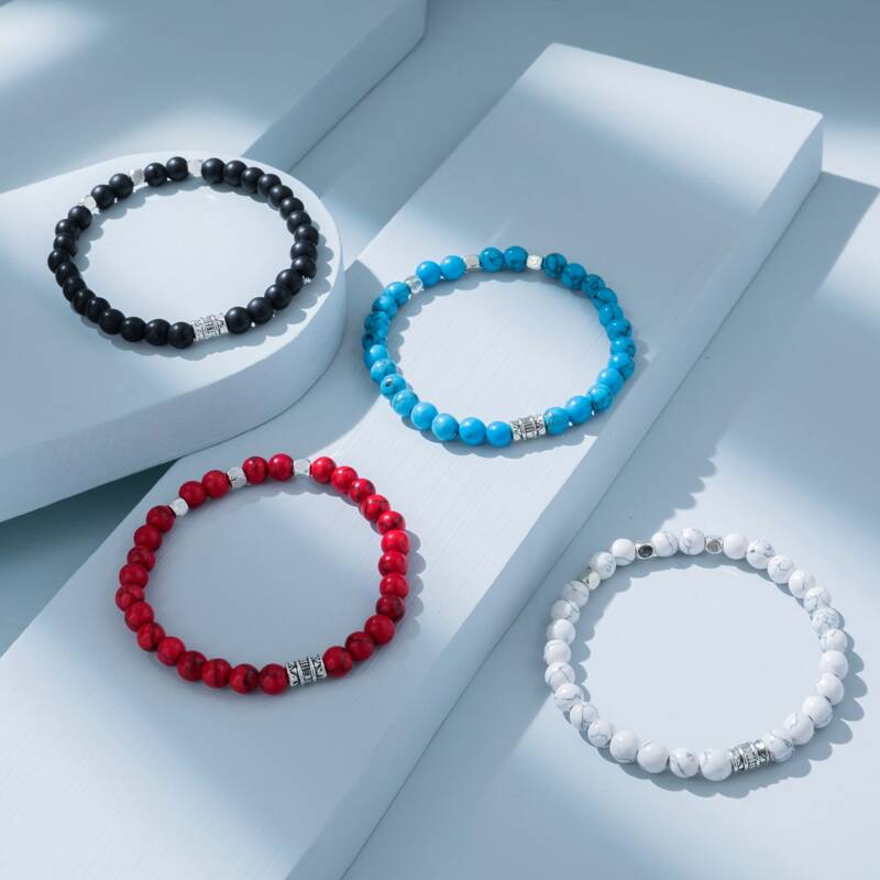 

4pcs Guys Beaded Bracelet, Multicolor