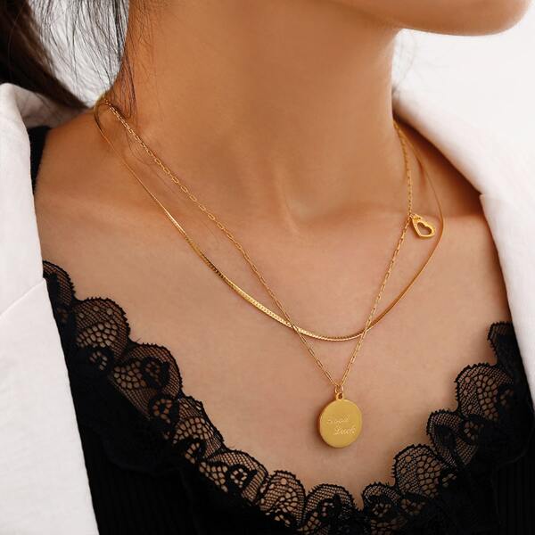 

Heart Pendant Layered Necklace, Gold