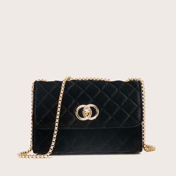 

Quilted Velvet Shoulder Bag, Black