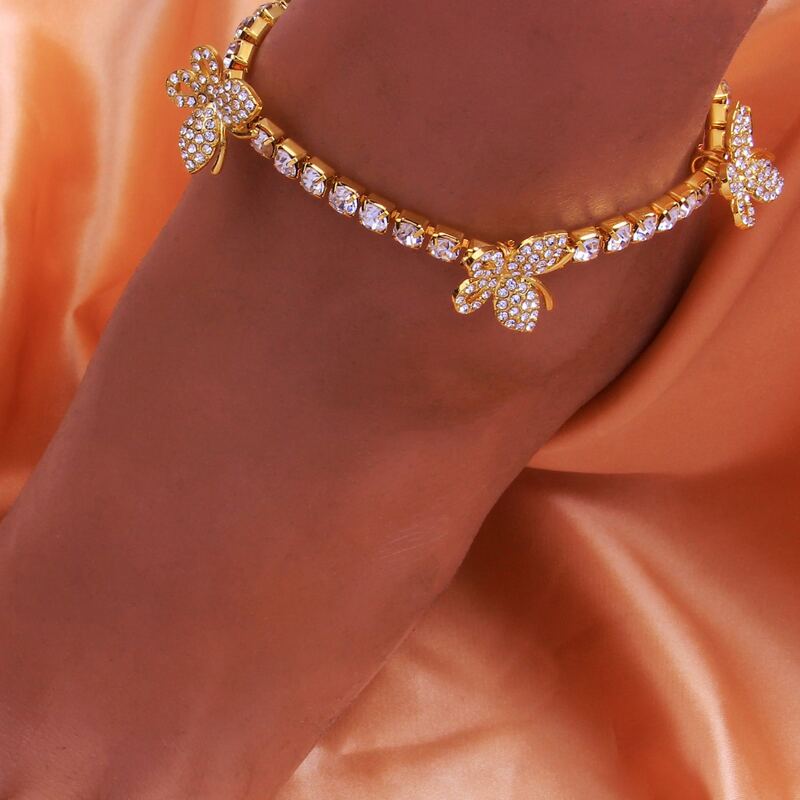 

Rhinestone Butterfly Decor Anklet, Gold