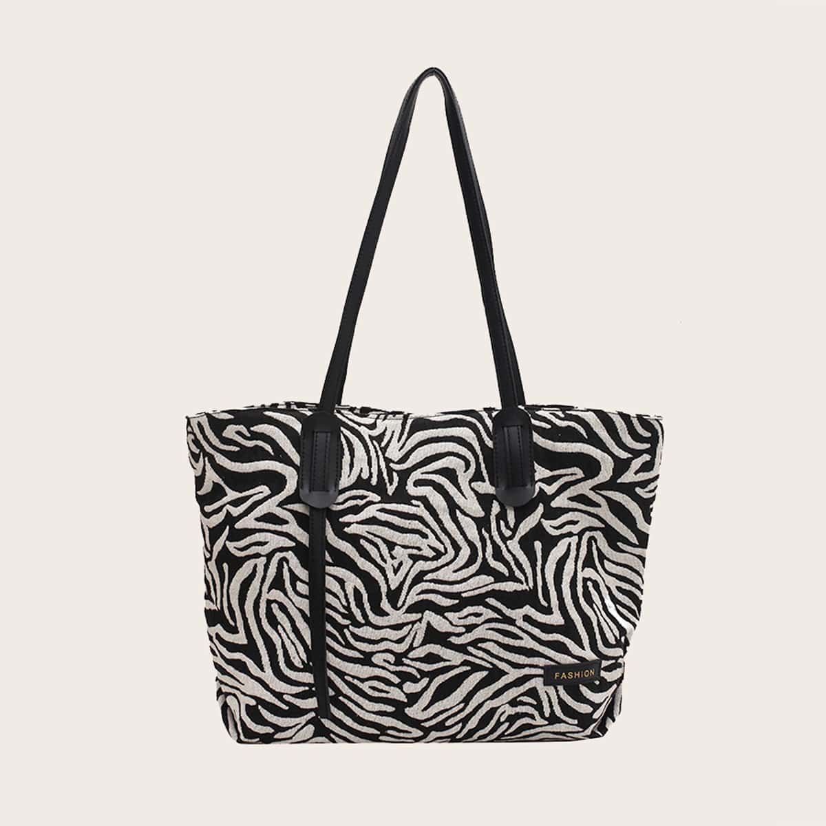 

Zebra Striped Tote Bag, Black and white