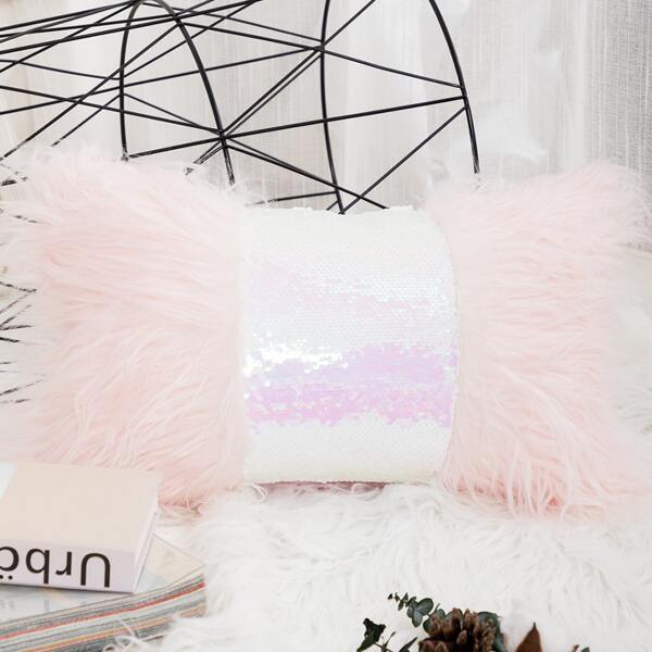 

Faux Fur Lumbar Pillow Cover Without Filler, Pink