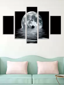 5pcs Moon Print Wall Painting Without Frame - Multicolor - View 1