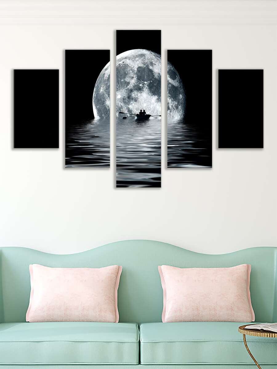 5pcs Moon Print Wall Painting Without Frame - Multicolor - View 1