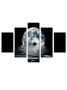 5pcs Moon Print Wall Painting Without Frame - Multicolor - View 3