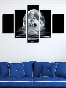 5pcs Moon Print Wall Painting Without Frame - Multicolor - View 4