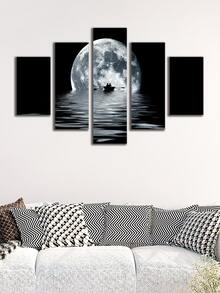 5pcs Moon Print Wall Painting Without Frame - Multicolor - View 6