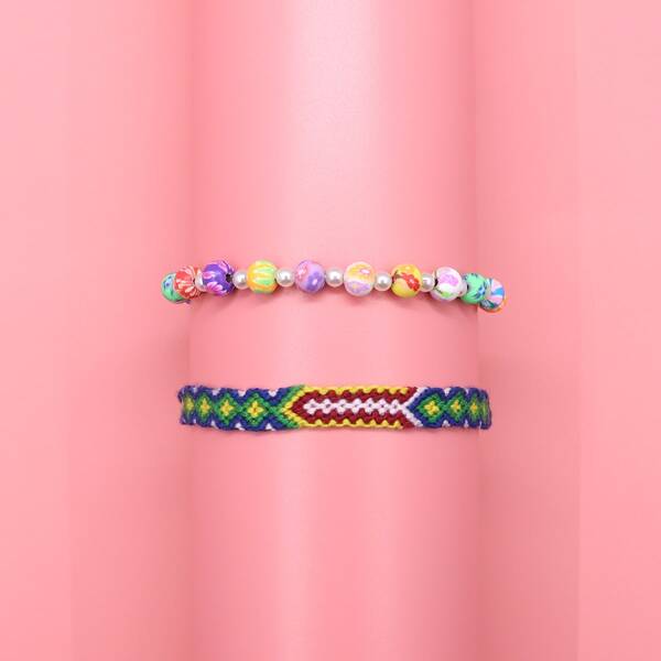 

2pcs Girls Colorblock Bracelet, Multicolor