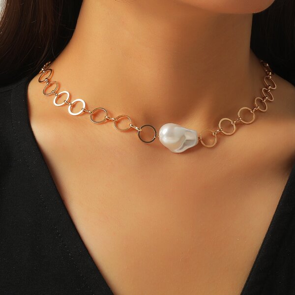 

Faux Pearl Decor Chain Necklace, Gold