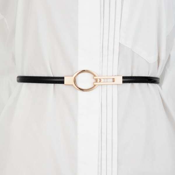 

Metal Buckle Skinny Belt, Black