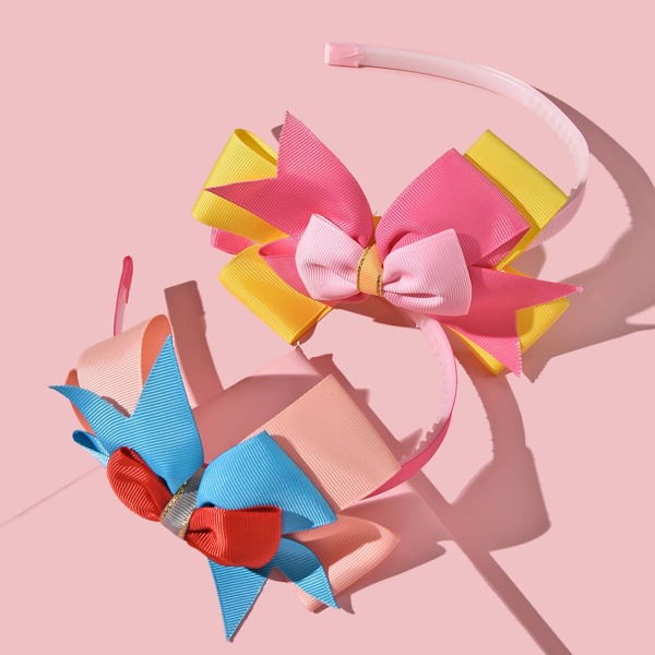 

2pcs Girls Bow Decor Hair Hoop, Multicolor
