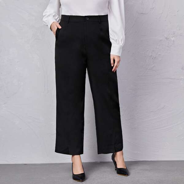 

Plus Slant Pocket Straight-leg Crop Pants, Black