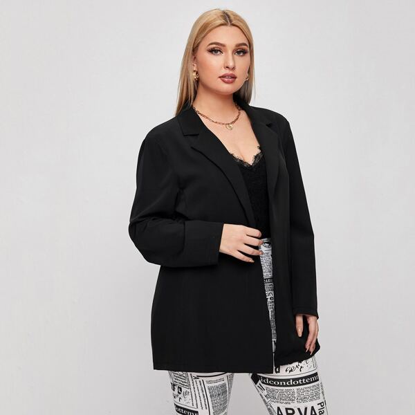 

Plus Lapel Collar Open Front Blazer, Black