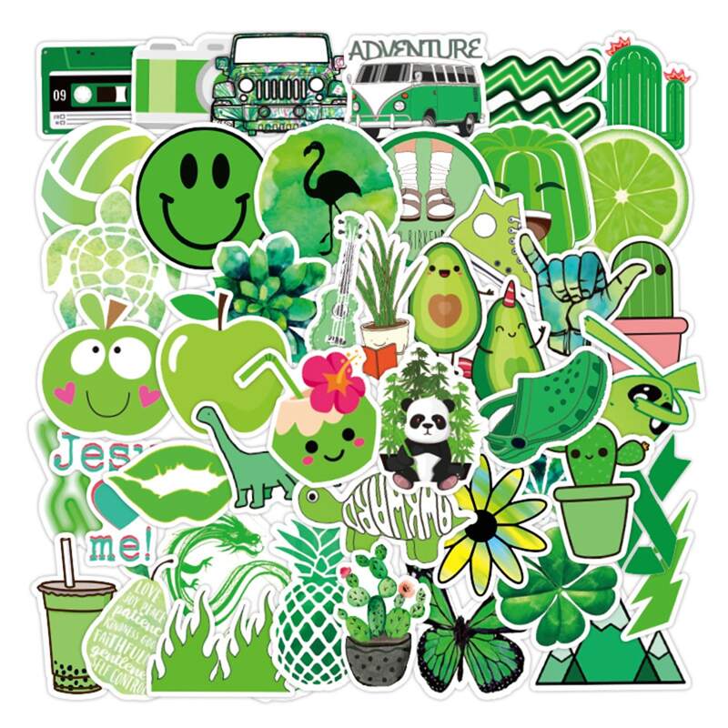 

50pcs Cartoon Sticker, Green