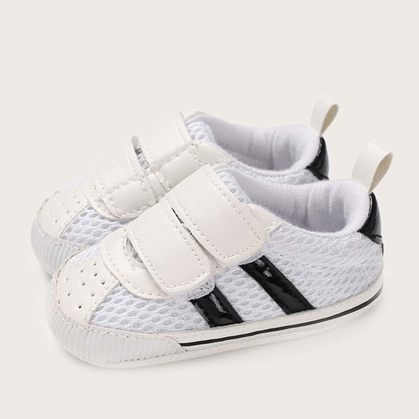 

Baby Boy Striped Velcro Strap Sneakers, Black and white