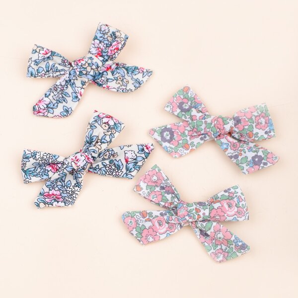 

4pcs Toddler Girls Flower Pattern Bow Decor Hair Clip, Multicolor