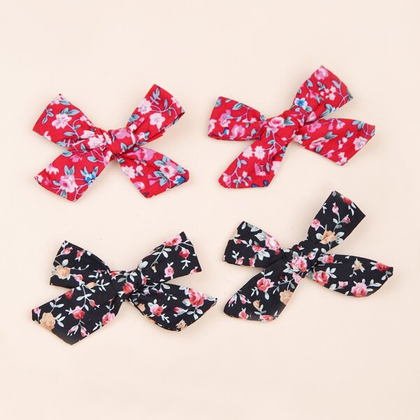 

4pcs Toddler Girls Flower Pattern Bow Decor Hair Clip, Multicolor