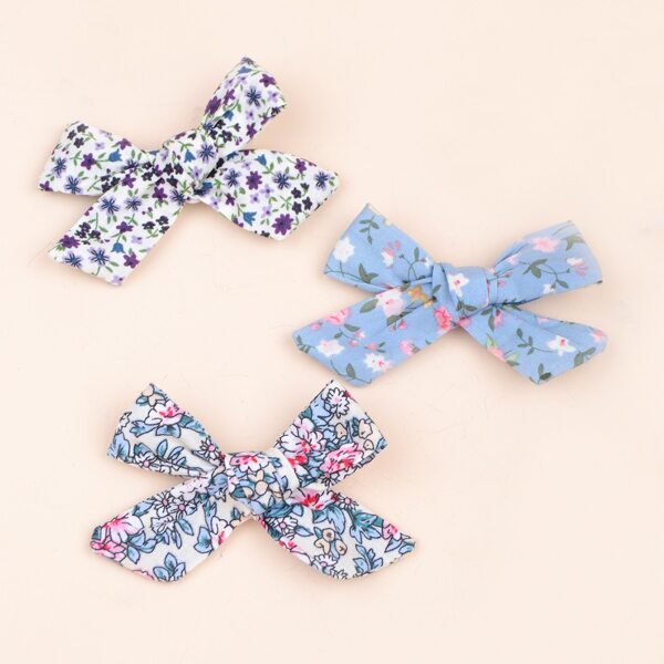 

3pcs Toddler Girls Flower Pattern Bow Decor Hair Clip, Multicolor