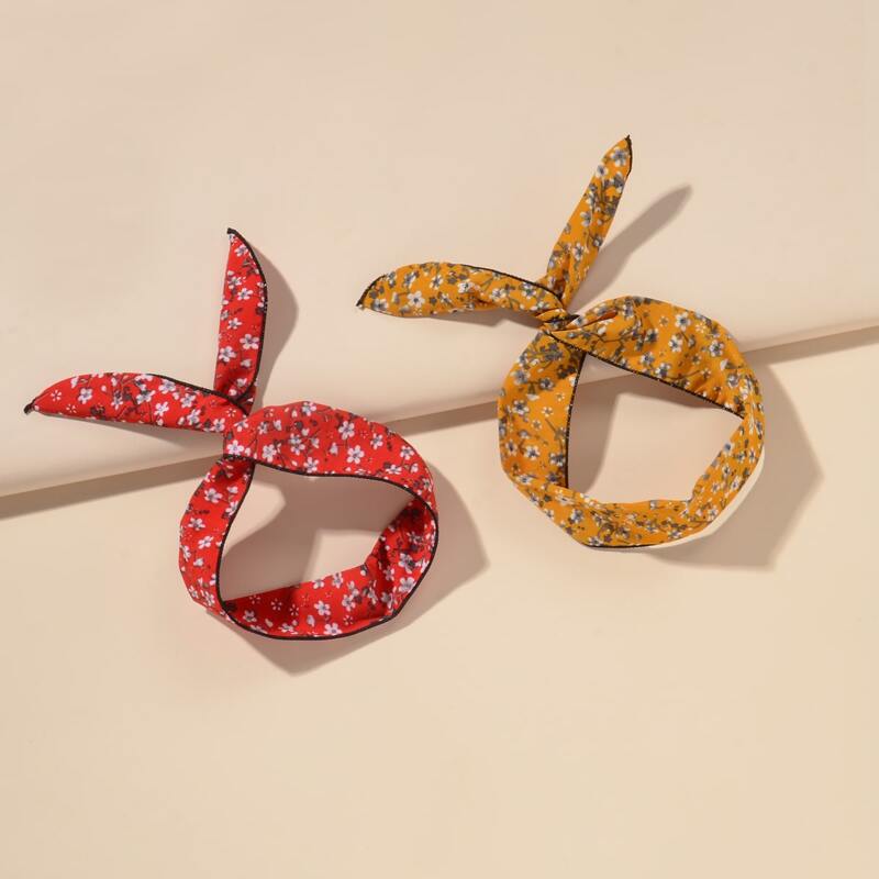 

2pcs Flower Print Headband, Multicolor
