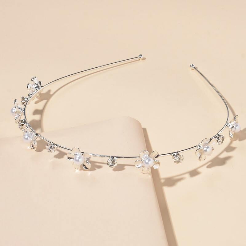 

Faux Pearl Flower Hair Hoop, Silver