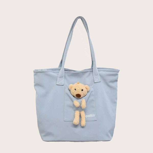

Girls Bear Decor Waterproof Tote Bag, Blue