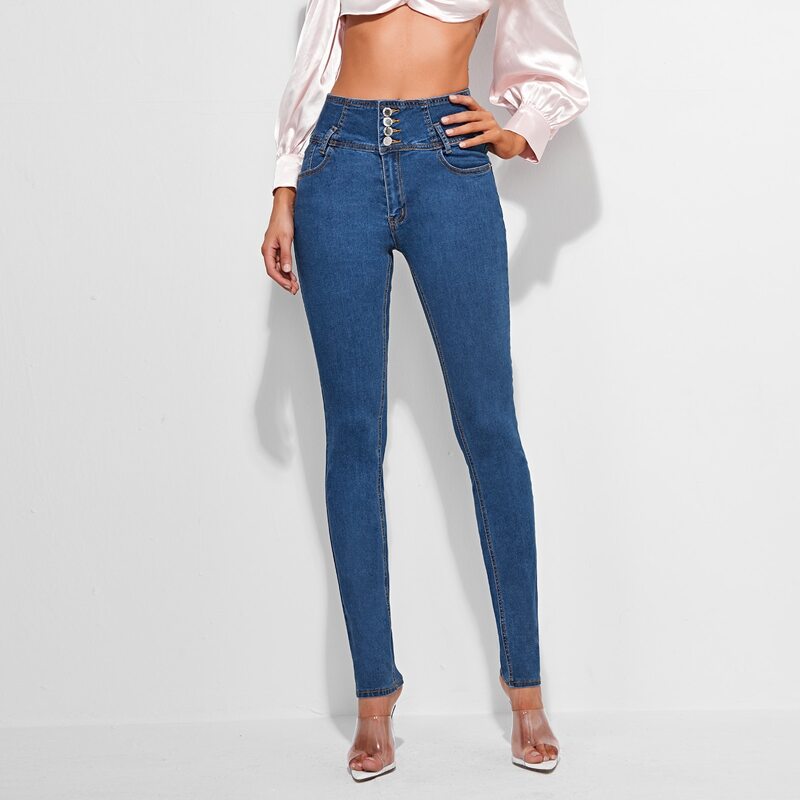 

High Stretch Wide Waistband Skinny Jeans, Medium wash