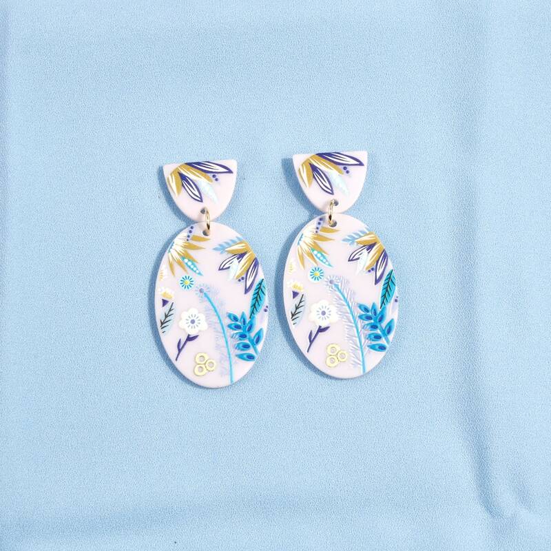 

Leaf Design Geometric Charm Drop Earrings, Multicolor
