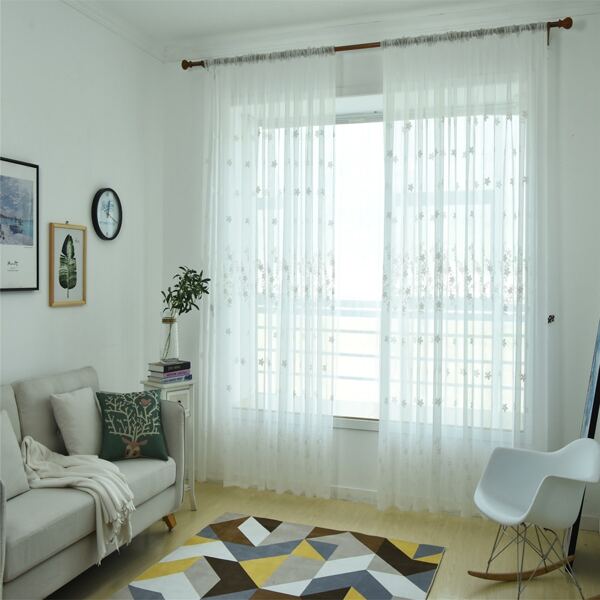 

Flower Embroidery Single Panel Curtain, White