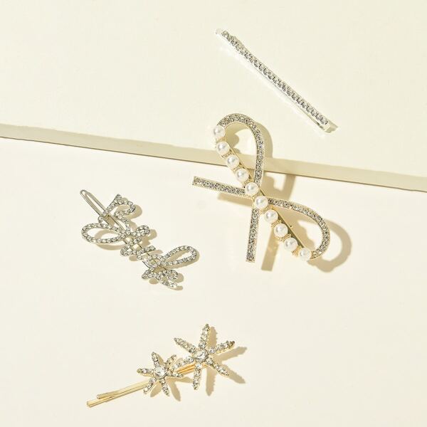 

4pcs Rhinestone Decor Hair Clip, Multicolor