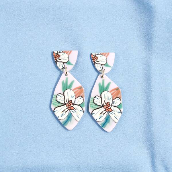 

Flower Design Geometric Charm Drop Earrings, Multicolor