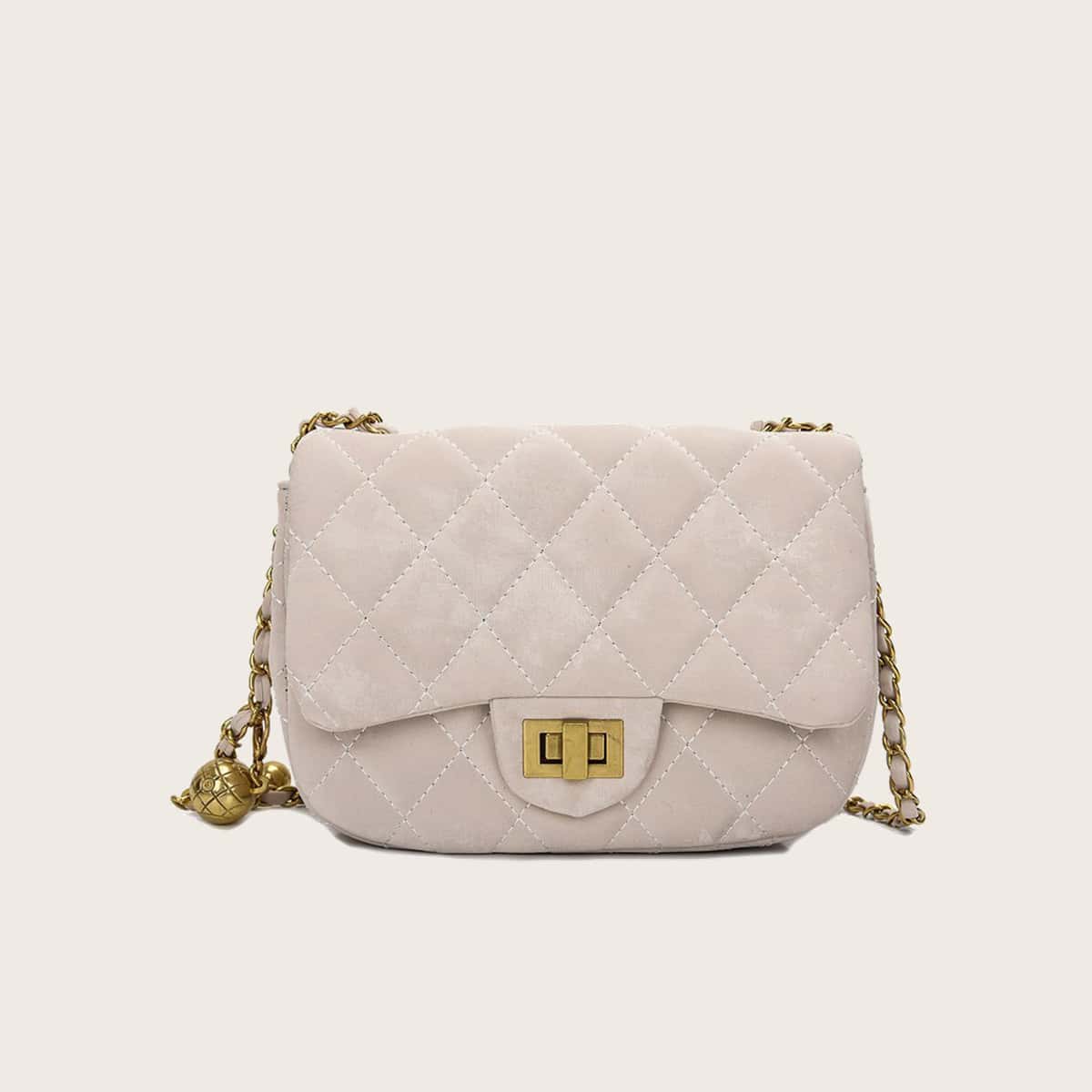 

Quilted Chain Crossbody Bag, Beige