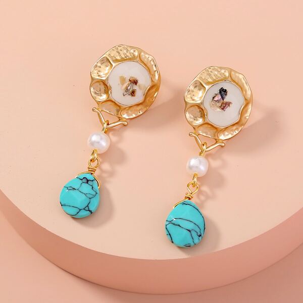 

Turquoise & Faux Pearl Decor Drop Earrings, Multicolor