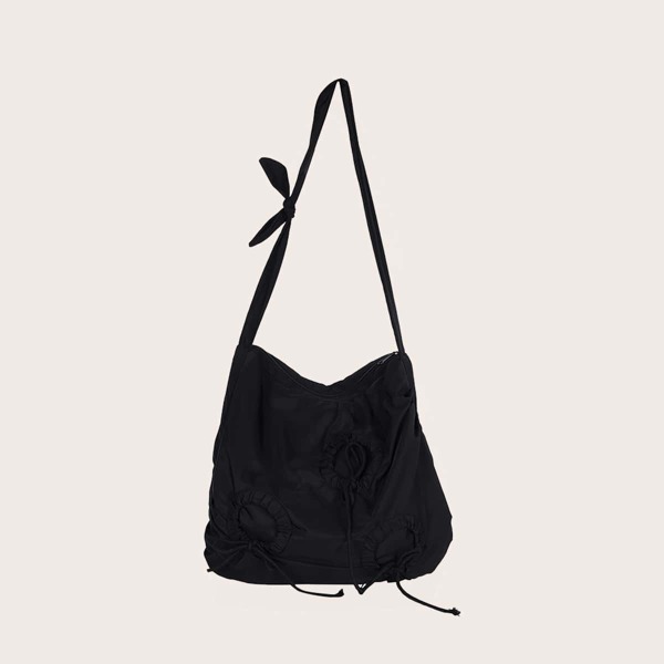 

Men Drawstring Decor Crossbody Bag, Black