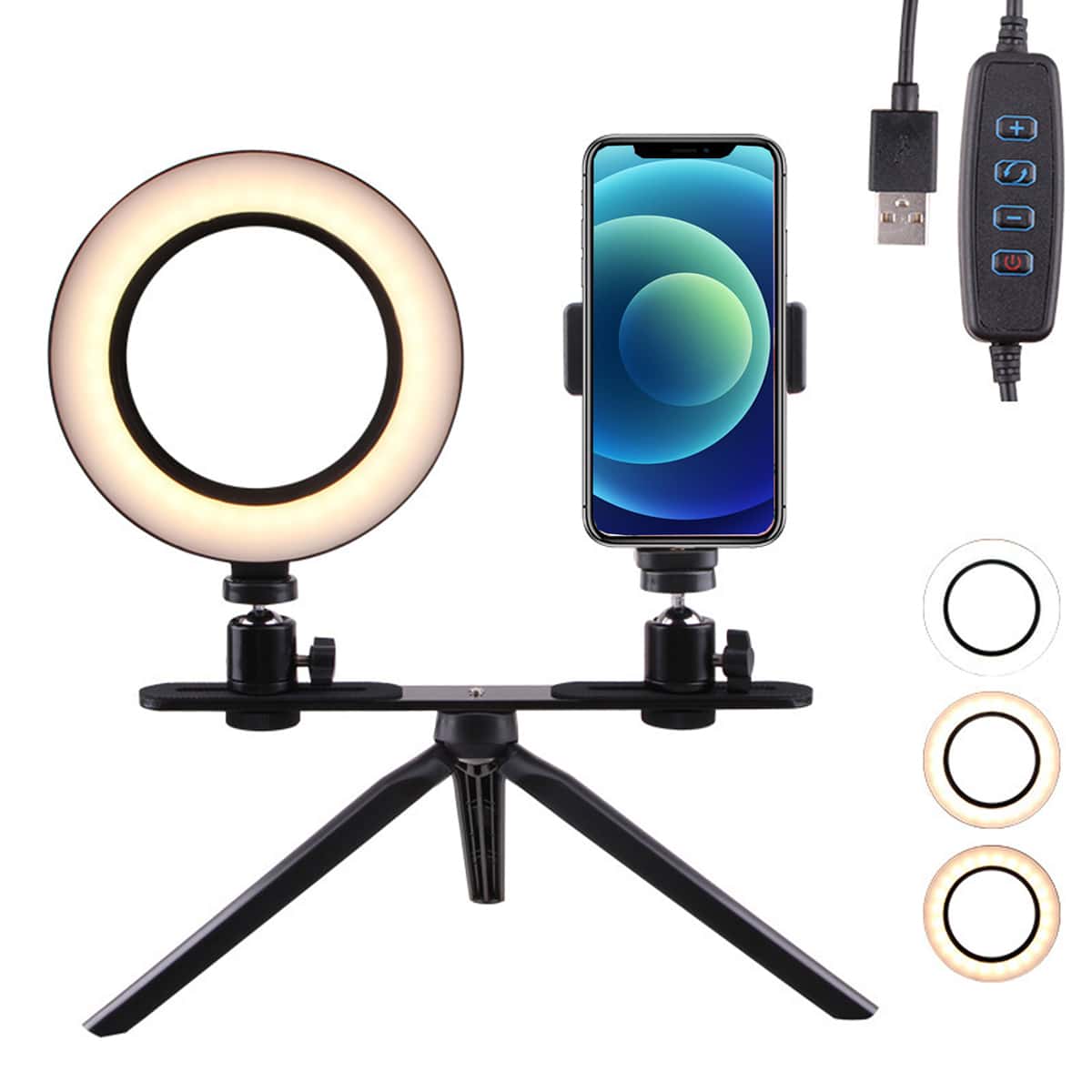 

Ring Fill Light & Tripod Stand & Phone Holder, Black
