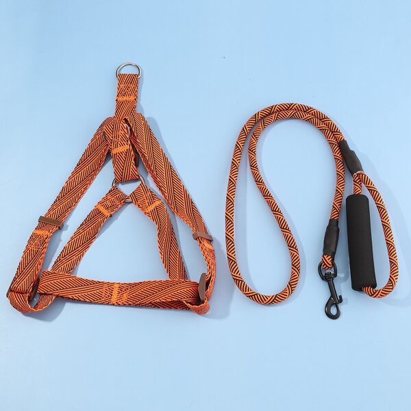 

1pc Striped Dog Harness & 1pc Dog Leash, Orange