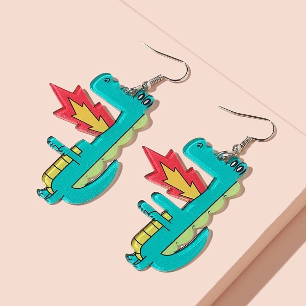 

Girls Cartoon Dinosaur Drop Earrings, Green