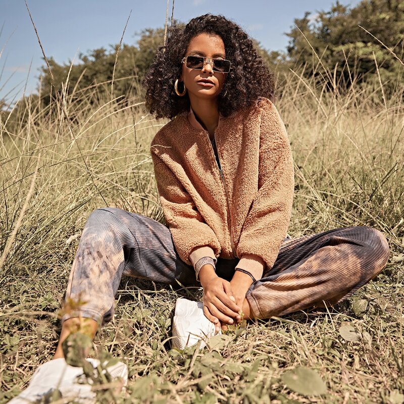

Drop Shoulder Zip Up Teddy Jacket, Khaki