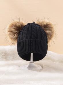 小童球球針織帽 - 黑色 - 查看 1