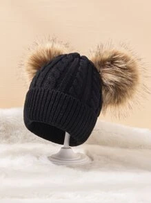 小童球球針織帽 - 黑色 - 查看 2