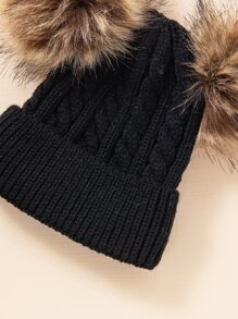 小童球球針織帽 - 黑色 - 查看 3